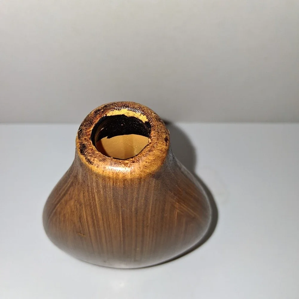 Ceramic Vase Faux Wood‎ Brown Home Decor Texture Detail Flowers Figure
